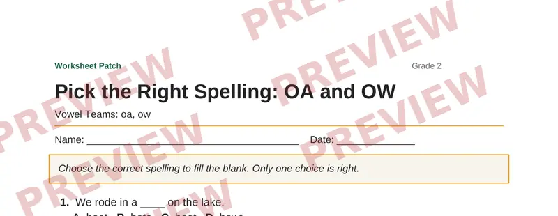 Partial preview of Pick the Right Spelling: OA and OW
