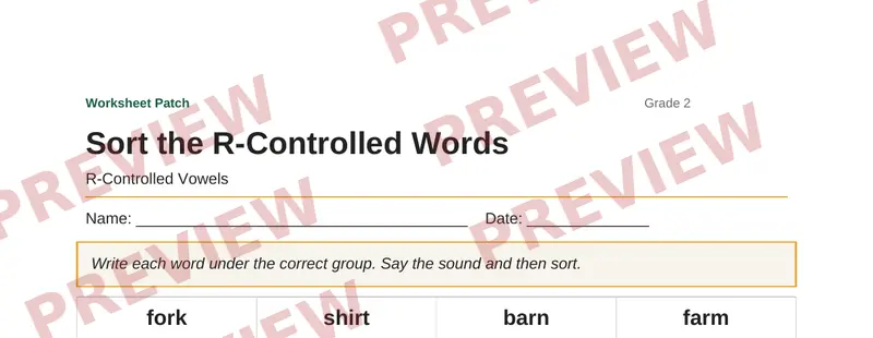 Partial preview of Sort the R-Controlled Words