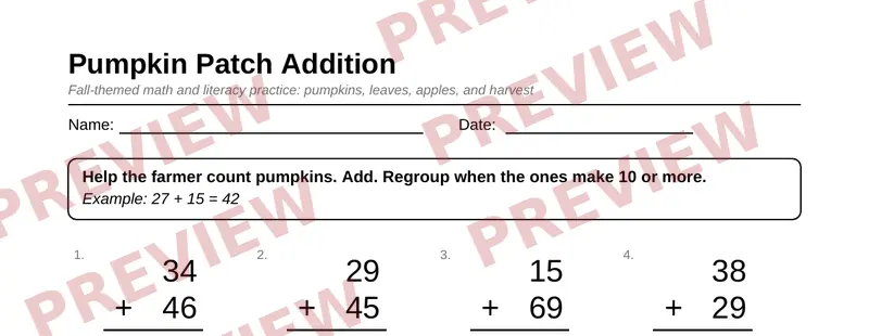 First page preview of Grade 2 Fall Harvest Activity Pack