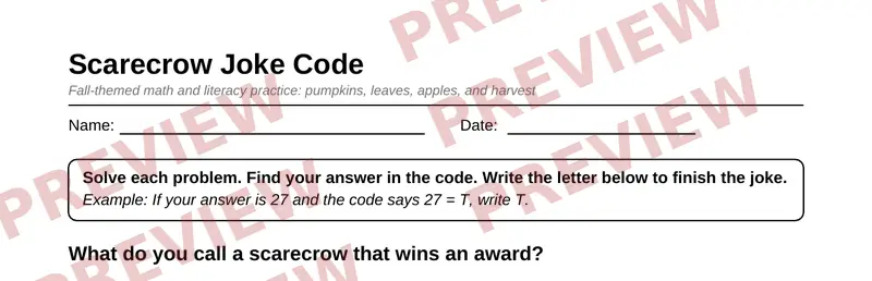 Partial preview of Grade 2 Fall Harvest Activity Pack