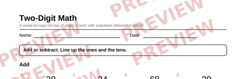 Partial preview of Grade 2 Sub Plan Packet: One Full Day, No Prep