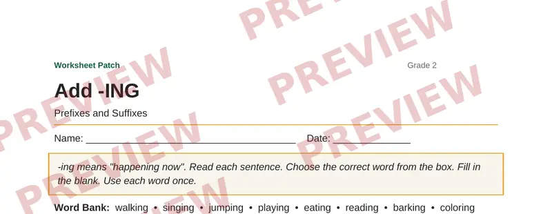 Partial preview of Add -ING