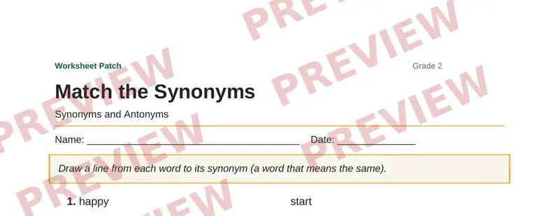 Partial preview of Match the Synonyms