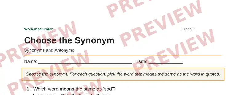 Partial preview of Choose the Synonym