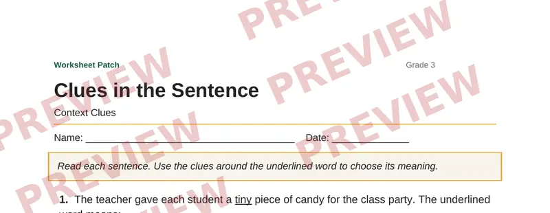 Partial preview of Clues in the Sentence