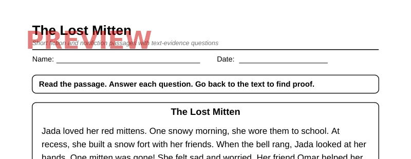 Partial preview of Grade 3 Reading Comprehension Passages Pack