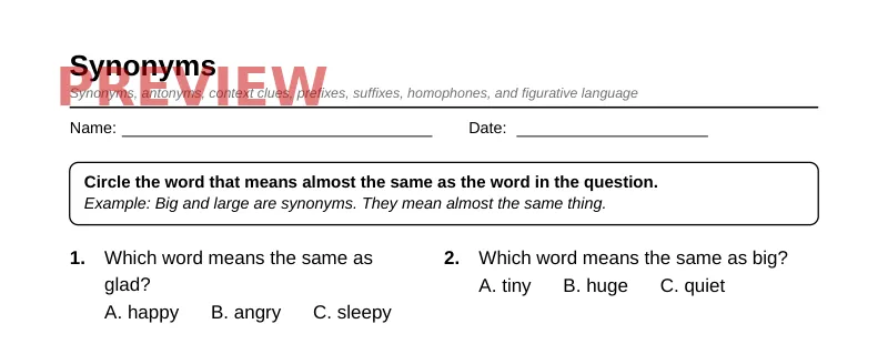Partial preview of Grade 3 Vocabulary Builder Pack