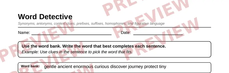 Partial preview of Grade 3 Vocabulary Builder Pack