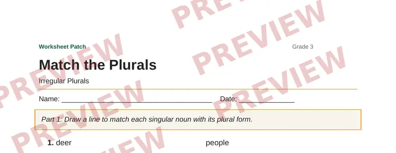 Partial preview of Match the Plurals