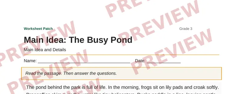 Partial preview of Main Idea: The Busy Pond