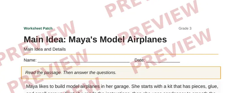 Partial preview of Main Idea: Maya's Model Airplanes