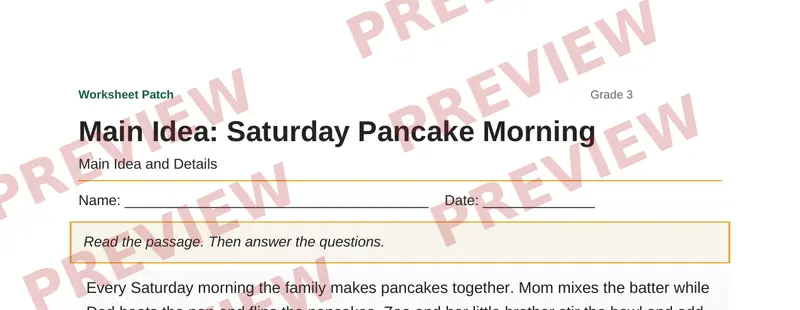 Partial preview of Main Idea: Saturday Pancake Morning