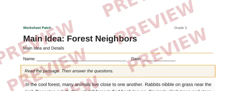 Partial preview of Main Idea: Forest Neighbors