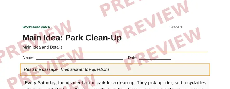 Partial preview of Main Idea: Park Clean-Up
