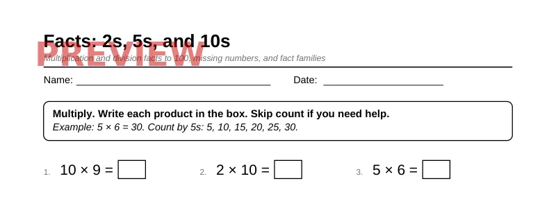 Partial preview of Grade 3 Multiplication & Division Fluency Pack