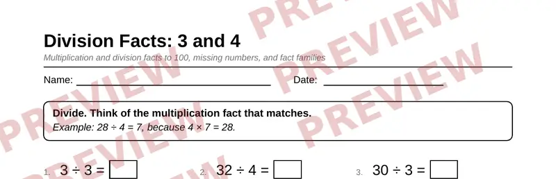 Partial preview of Grade 3 Multiplication & Division Fluency Pack