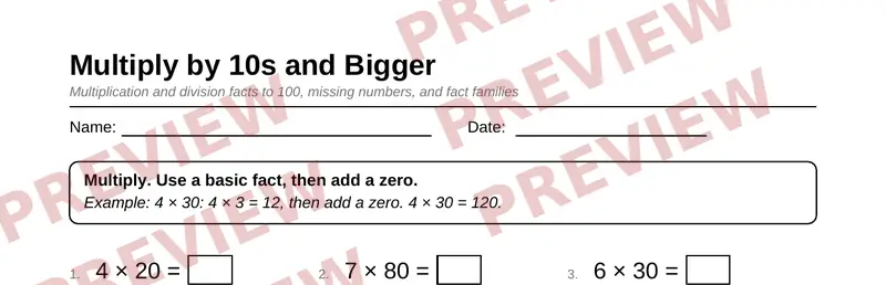 Partial preview of Grade 3 Multiplication & Division Fluency Pack