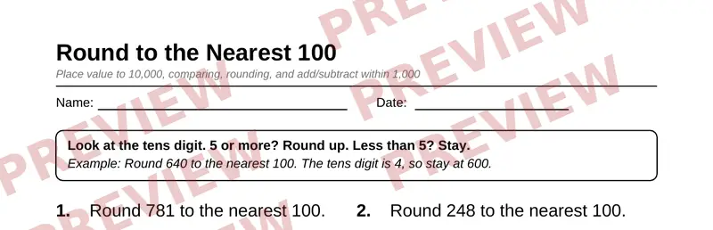 Partial preview of Grade 3 Place Value, Rounding & Number Sense Pack