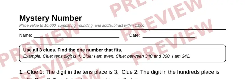 Partial preview of Grade 3 Place Value, Rounding & Number Sense Pack