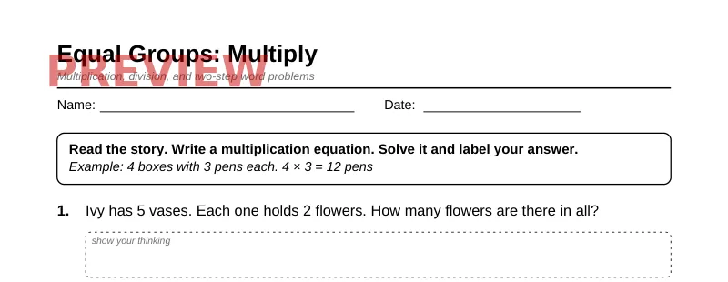 Partial preview of Grade 3 Math Word Problems Pack