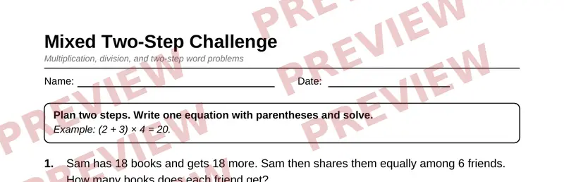 Partial preview of Grade 3 Math Word Problems Pack