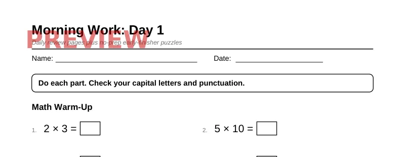 First page preview of Grade 3 Morning Work & Early Finishers Pack