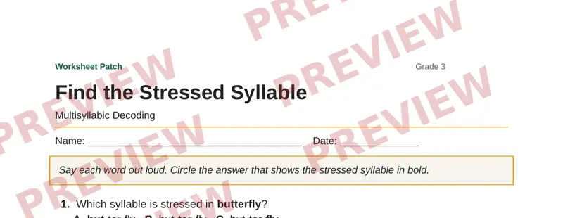 Partial preview of Find the Stressed Syllable