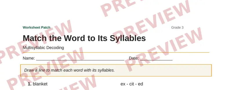 Partial preview of Match the Word to Its Syllables