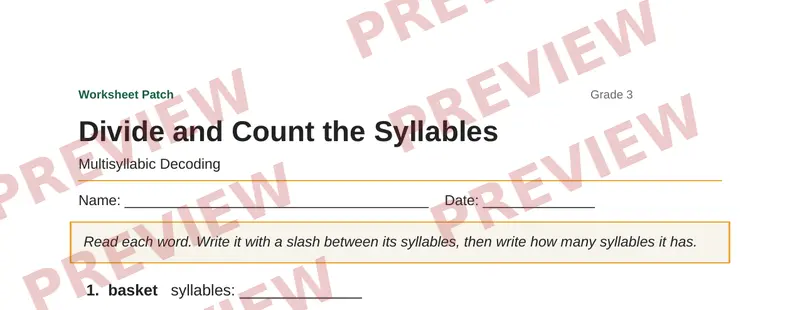 Partial preview of Divide and Count the Syllables