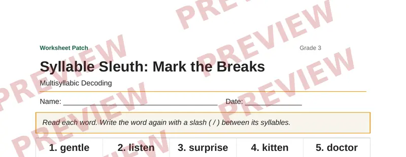 Partial preview of Syllable Sleuth: Mark the Breaks