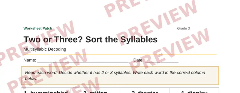 Partial preview of Two or Three? Sort the Syllables