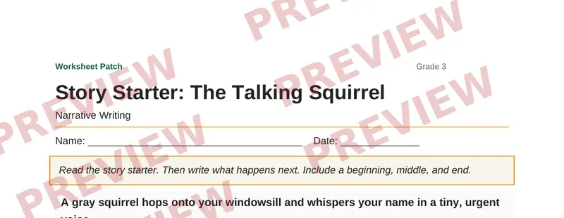 Partial preview of Story Starter: The Talking Squirrel