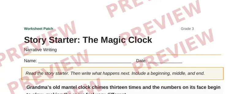Partial preview of Story Starter: The Magic Clock