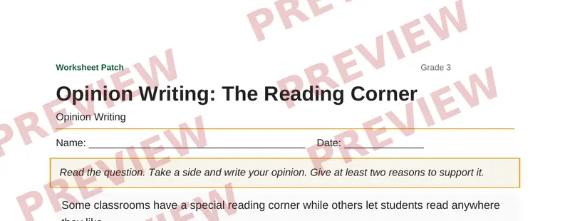 Partial preview of Opinion Writing: The Reading Corner