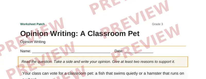 Partial preview of Opinion Writing: A Classroom Pet