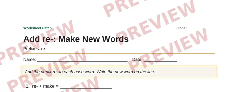 Partial preview of Add re-: Make New Words