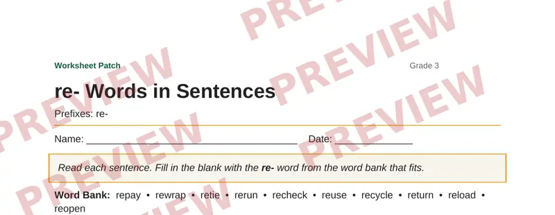 Partial preview of re- Words in Sentences
