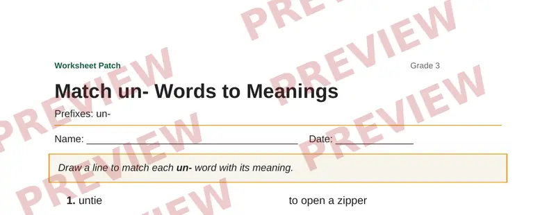 Partial preview of Match un- Words to Meanings