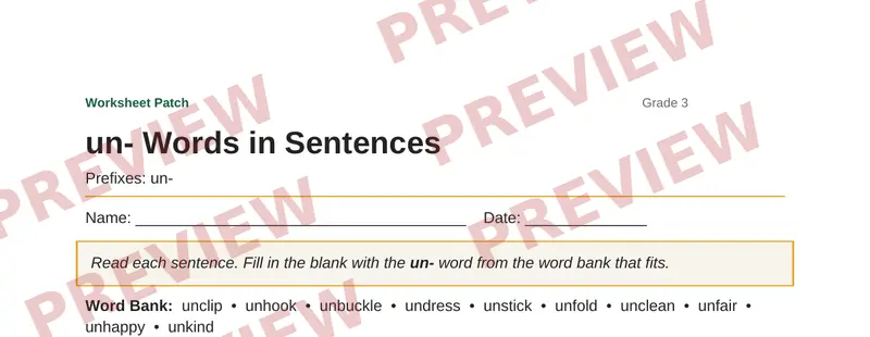 Partial preview of un- Words in Sentences