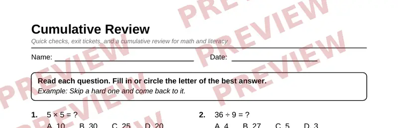 Partial preview of Grade 3 Review & Test Prep Pack