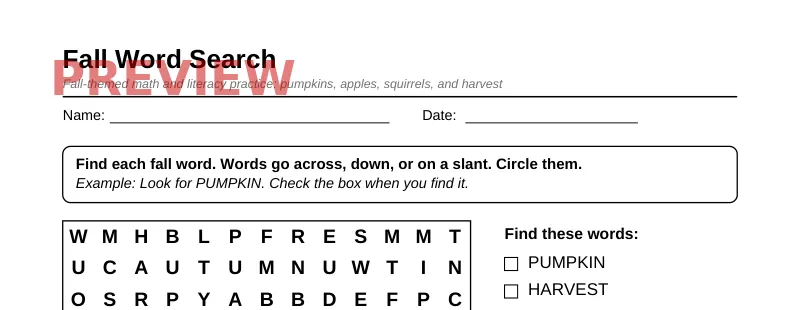 First page preview of Grade 3 Fall Harvest Activity Pack