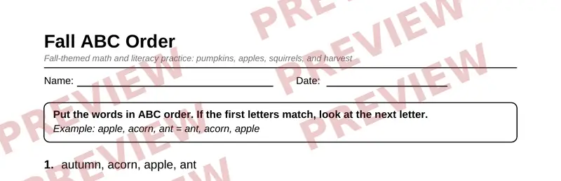 Partial preview of Grade 3 Fall Harvest Activity Pack