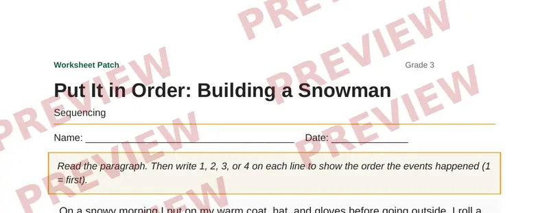 Partial preview of Put It in Order: Building a Snowman