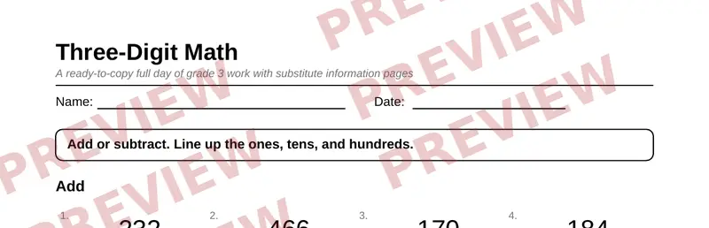 Partial preview of Grade 3 Sub Plan Packet: One Full Day, No Prep
