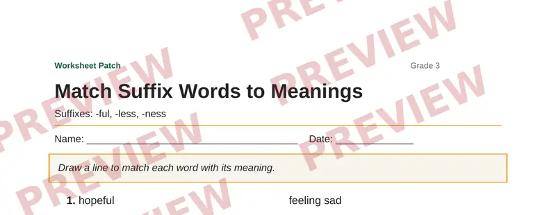 Partial preview of Match Suffix Words to Meanings
