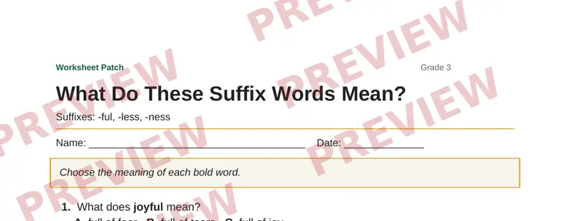 Partial preview of What Do These Suffix Words Mean?