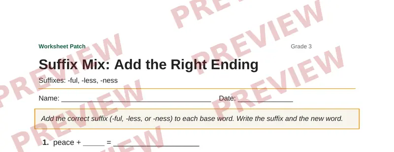 Partial preview of Suffix Mix: Add the Right Ending