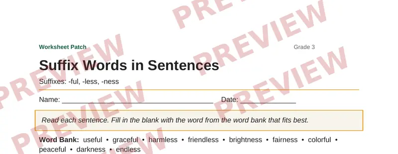 Partial preview of Suffix Words in Sentences