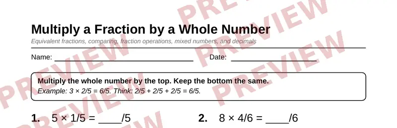 Partial preview of Grade 4 Fractions & Decimals Pack
