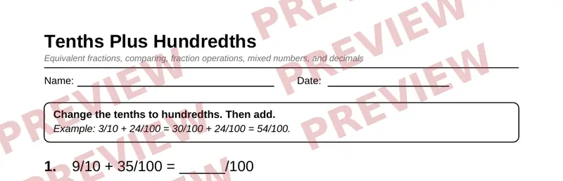 Partial preview of Grade 4 Fractions & Decimals Pack